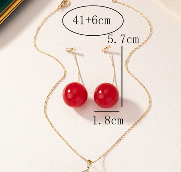 Sweet Pastoral Classic Style Cherry Fruit Resin Gold Plated Women'S Earrings Necklace