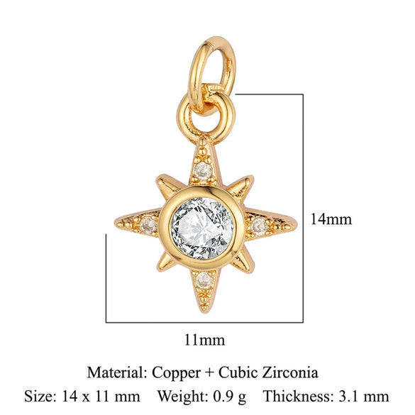 Sweet Pentagram Heart Shape Copper Plating Inlay Zircon 18k Gold Plated Charms Jewelry Accessories
