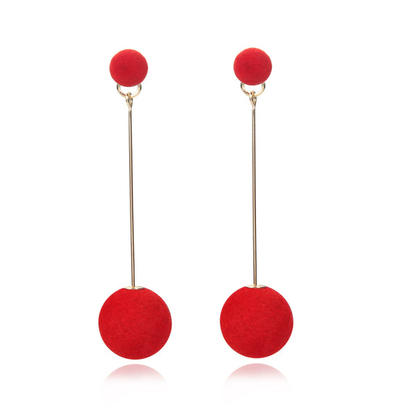 Sweet Simple Alloy Long Drop Earrings With Fluffy Ball Geometric Design Electroplated Fashion Earrings For Women