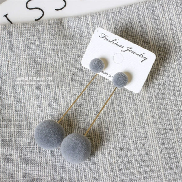 Sweet Simple Alloy Long Drop Earrings With Fluffy Ball Geometric Design Electroplated Fashion Earrings For Women