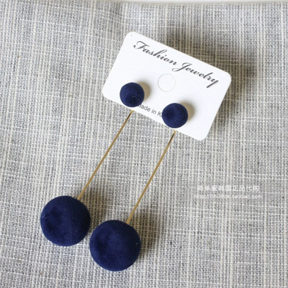 Sweet Simple Alloy Long Drop Earrings With Fluffy Ball Geometric Design Electroplated Fashion Earrings For Women