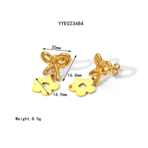 Sweet Simple Style Flower Bow Knot 304 Stainless Steel 18K Gold Plated Women'S Earrings Necklace