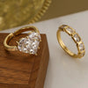 Sweet Simple Style Heart Shape Rectangle 18k Gold Plated Zircon Copper Wholesale Open Ring