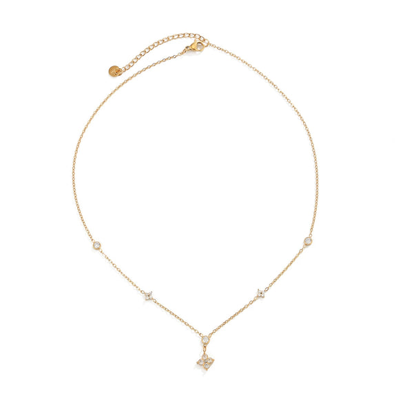 Sweet Stainless Steel Flower Geometric Pendant Necklace With Delicate Plated Collarbone Chain And Lobster Clasp For Women