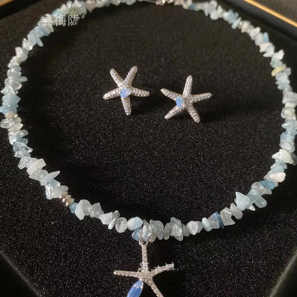 Sweet Star Copper Beaded Plating Earrings Necklace