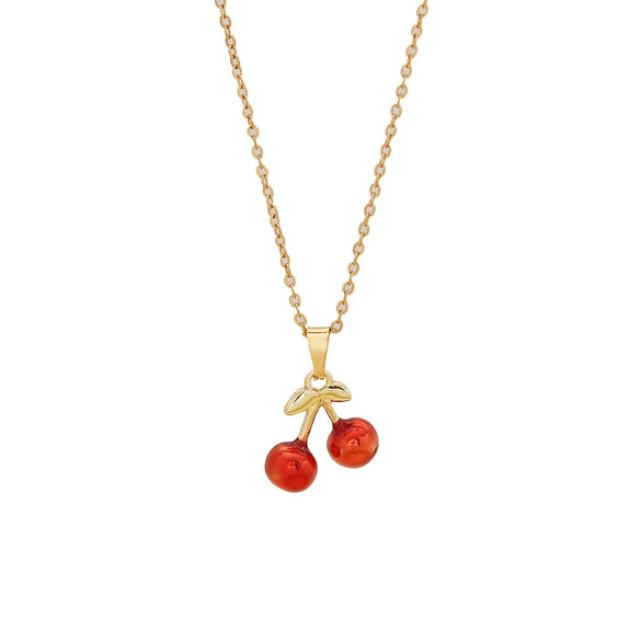 Sweet Strawberry Cherry Pendant Fashion Stainless Steel Clavicle Chain Jewelry With Fruit Pattern