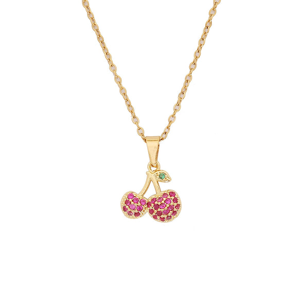 Sweet Strawberry Cherry Pendant Fashion Stainless Steel Clavicle Chain Jewelry With Fruit Pattern