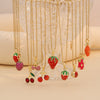 Sweet Strawberry Cherry Pendant Fashion Stainless Steel Clavicle Chain Jewelry With Fruit Pattern