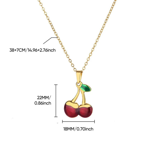 Sweet Student Cute Cherry Fruit Pendant Necklace Clavicle Chain Stainless Steel Electroplated Unisex