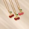 Sweet Student Cute Cherry Fruit Pendant Necklace Clavicle Chain Stainless Steel Electroplated Unisex