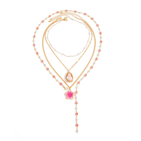 Sweet Style Imitation Pearl Necklace With Floral And Geometric Details Rhinestone Yshaped Tassel Pendant And Plated Alloy Chain For Women