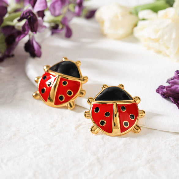 Sweet Style Stainless Steel And Titanium Steel Insect And Butterfly Dragonfly Dripping Oil Earrings For Women