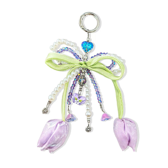 Sweet Style Sunflower And Rose Bouquet Hand Knitted Yarn Keychain Pendant With Copper Accent Gift For Women