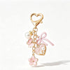 Sweet Style Zinc Alloy Oil Drip Flower Keychain With Butterfly Heart Shaped Pearl Pendant Cute Keychain Accessory