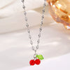 Sweet Temperament Fruit Cherry Copper Women's Necklace With Zircon Inlay And Electroplating Cross Chain