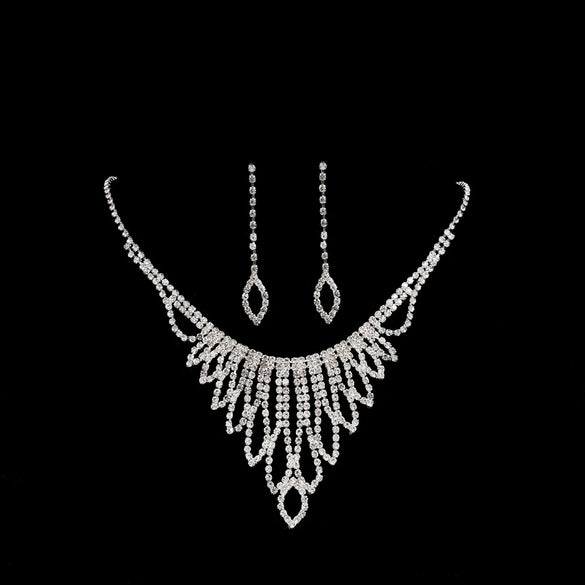 Sweet Water Droplets Tassel Eye Rhinestone Copper Plating Earrings Necklace 2 Piece Set