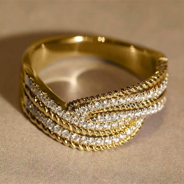 Swing Arm Ring Copper Geometric Zircon Casual Style For Women