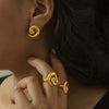 Swivel Thread Gold Plated Titanium Steel Earrings And Ring Set With Diamond Design Sense And Electroplating Treatment For Women