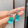 Synthetic Paraiba Sapphire Earrings Copper Geometric Zircon Inlaid