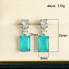Synthetic Paraiba Sapphire Earrings Copper Geometric Zircon Inlaid