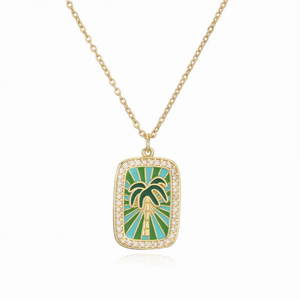 Tarot Card Pendant Necklace Copper Dripping Oil Style With Geometric Animal Zodiac Pattern Microinlaid Colored Zircon On O Chain For Women