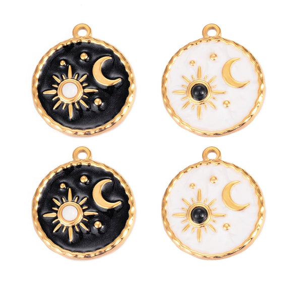 Tarot Card Stainless Steel Round Pendant With Dripping Oil Design For Jewelry Accessories