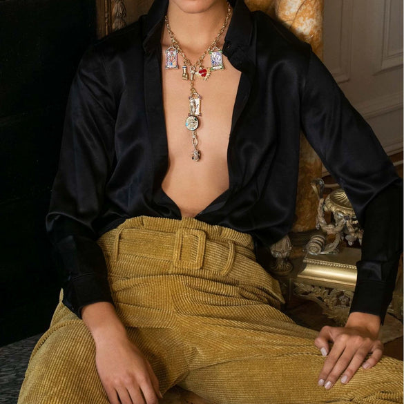 Tarot Necklace Copper Star Shape Electroplated Bohemian Style Unisex Water Wave Chain