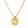 Tarot Necklace Titanium Steel With Hand Painted Oil Dripping Rabbit Element Oval And 18K Gold Color Electroplating