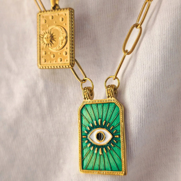Tarot Stainless Steel Titanium Steel Necklace With Sun Moon Devil Eye Geometric Pattern And Electroplating