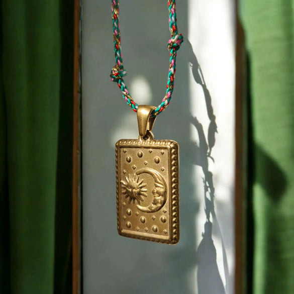 Tarot Stainless Steel Titanium Steel Necklace With Sun Moon Devil Eye Geometric Pattern And Electroplating