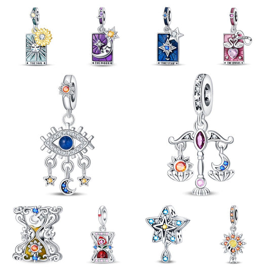 Tarot Star Moon Hourglass Pendant Diy String Jewelry Beads Copper Silver Plated Bracelet Accessories With Dripping Oil Process
