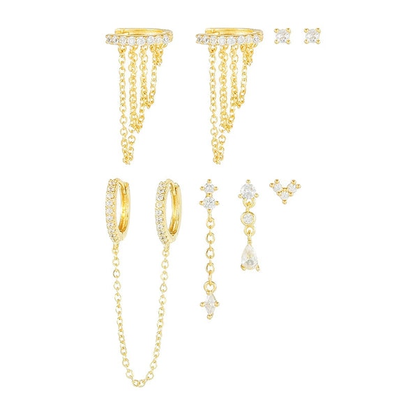 Tassel Chain Drop Shape S925 Silver Needle Earrings Copper Light Luxury Style With Zirconia For Women