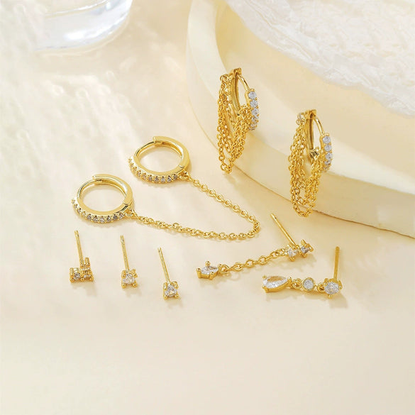 Tassel Chain Drop Shape S925 Silver Needle Earrings Copper Light Luxury Style With Zirconia For Women
