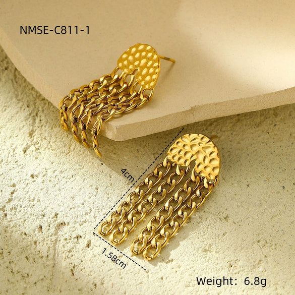Tassel Chain Titanium Steel Earrings Fashion Personality Electroplated For Women