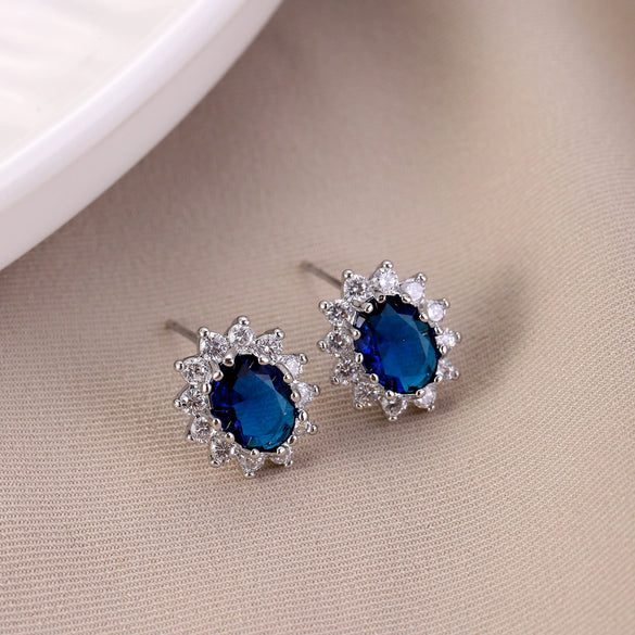 Tassel Copper Inlaid Zircon Geometric Style Earrings With Crown Flower Rhombus Pattern For Women
