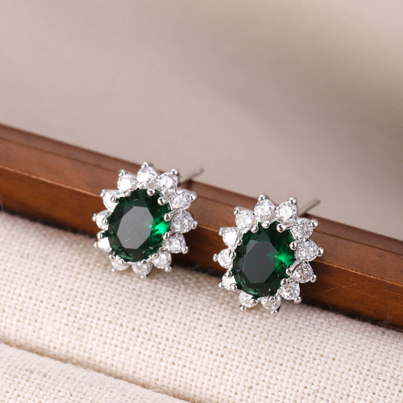 Tassel Copper Inlaid Zircon Geometric Style Earrings With Crown Flower Rhombus Pattern For Women