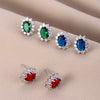 Tassel Copper Inlaid Zircon Geometric Style Earrings With Crown Flower Rhombus Pattern For Women