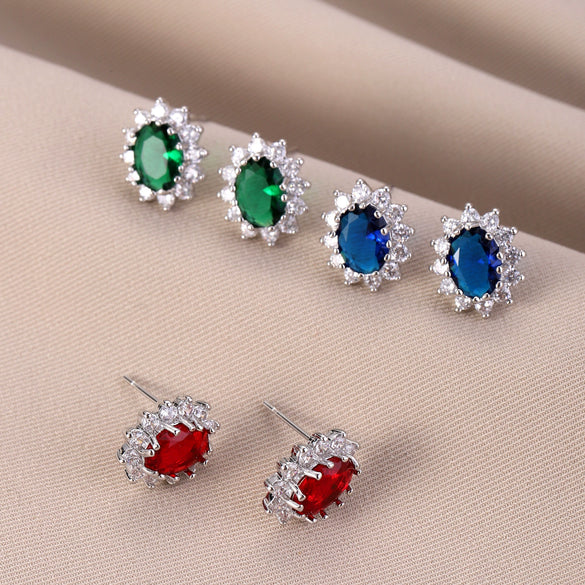 Tassel Copper Inlaid Zircon Geometric Style Earrings With Crown Flower Rhombus Pattern For Women