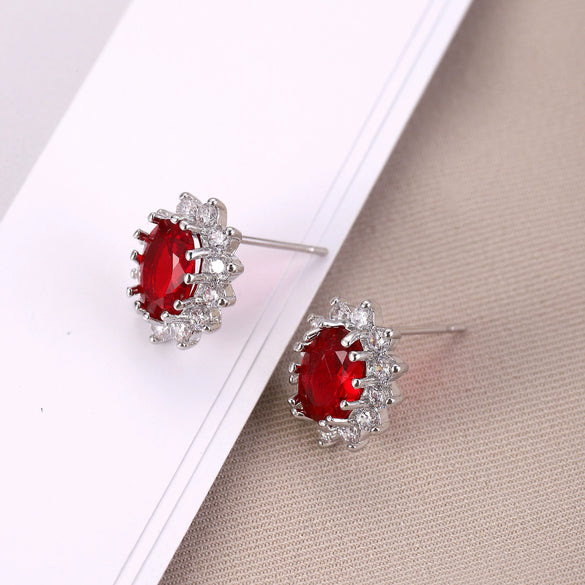 Tassel Copper Inlaid Zircon Geometric Style Earrings With Crown Flower Rhombus Pattern For Women