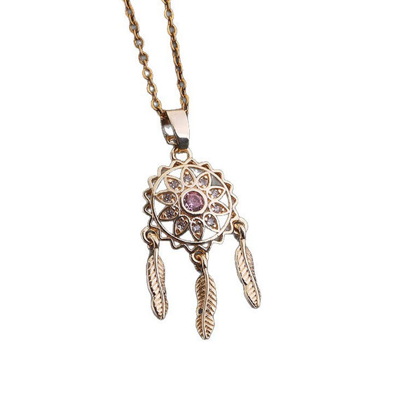 Tassel Dream Catcher Pendant Necklace Copper Zircon Geometric U Shaped Electroplated Women's Jewelry