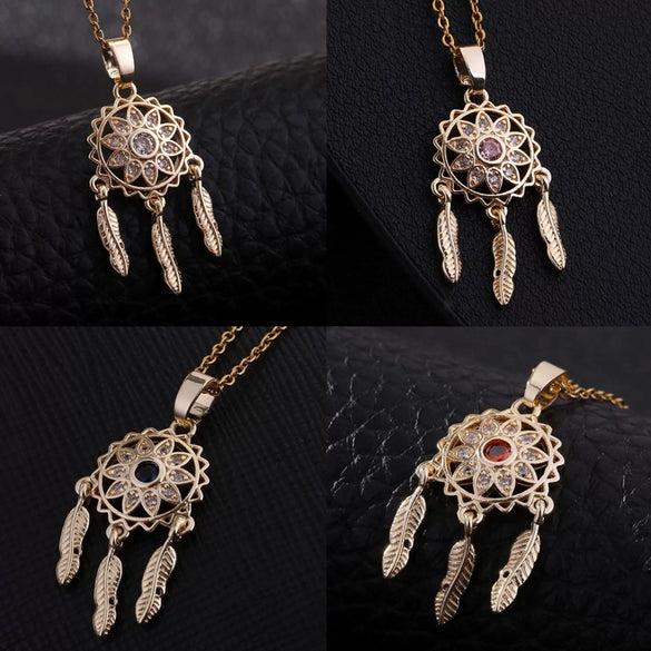 Tassel Dream Catcher Pendant Necklace Copper Zircon Geometric U Shaped Electroplated Women's Jewelry