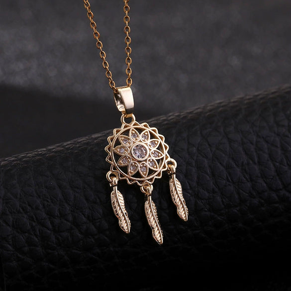 Tassel Dream Catcher Pendant Necklace Copper Zircon Geometric U Shaped Electroplated Women's Jewelry