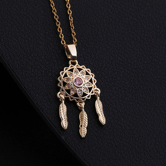 Tassel Dream Catcher Pendant Necklace Copper Zircon Geometric U Shaped Electroplated Women's Jewelry