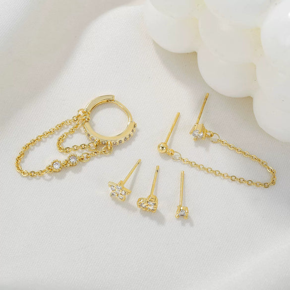 Tassel Earrings Geometric Stud Set Titanium Alloy 925 Sterling Silver Copper Zirconia Unisex