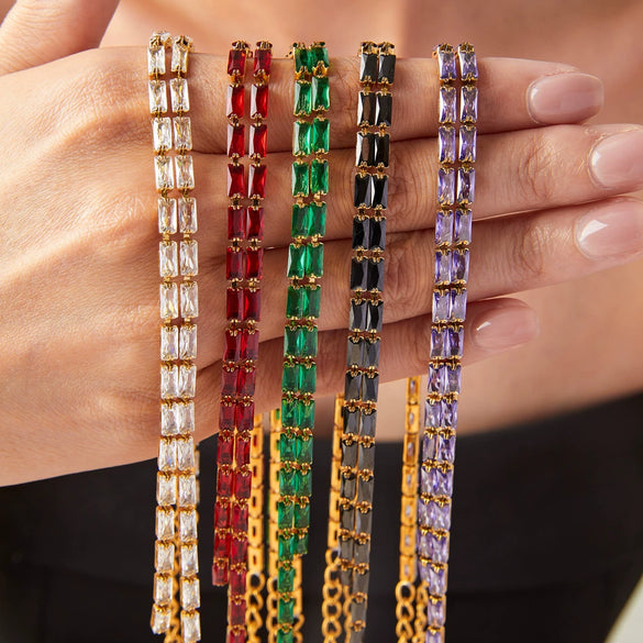 Tassel Jewelry 316L Stainless Steel Necklace With Geometric Inlay Color Zircon And Electroplating Design