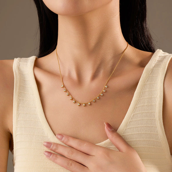 Tassel Necklace Stainless Steel Titanium Steel White Zircon Electroplating Fashionable