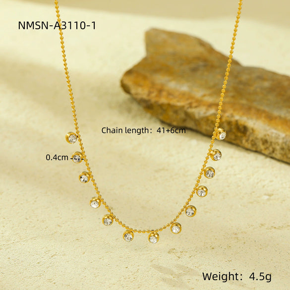 Tassel Necklace Stainless Steel Titanium Steel White Zircon Electroplating Fashionable