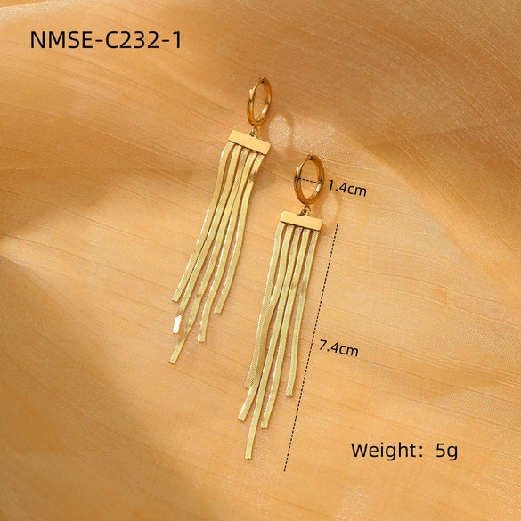 Tassel Titanium Steel Electroplated Earrings