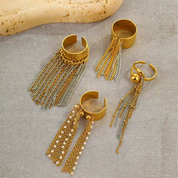 Tassel Titanium Steel Ring Light Luxury Style Electroplating For Women