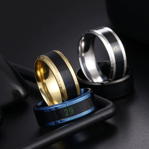 Temperature Ring Titanium Steel Jewelry With Letters Numbers Text Dripping Oil Design Unisex